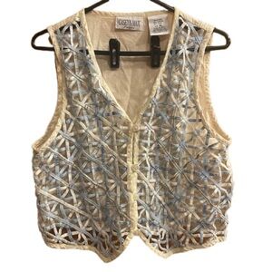 Casey & Max Vintage Women's Cream and Blue Lace Vest